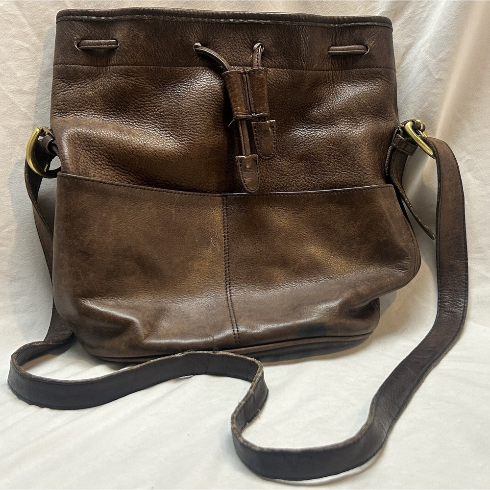 VTG Coach 4151 Shoulder Bag Drawstring Crossbody USA Brown Leather Boho Hippie